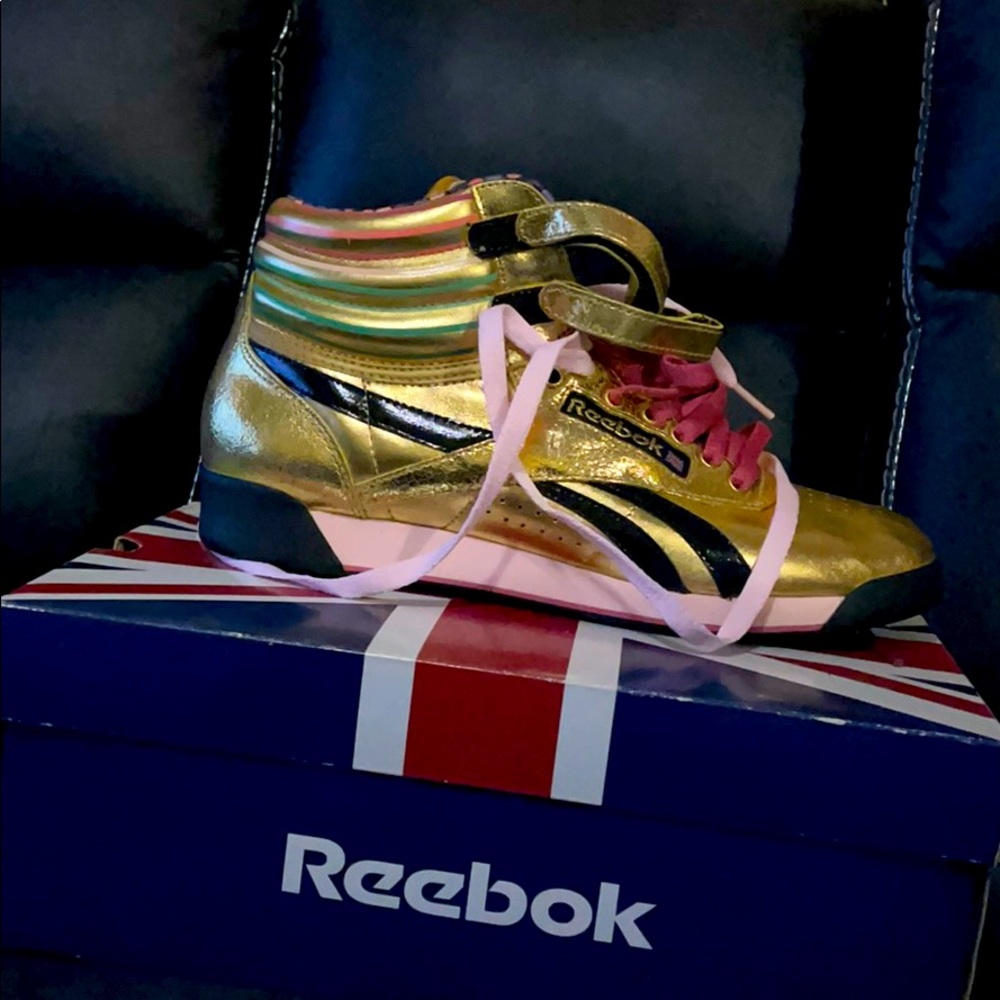 Metallic Gold Reebok FREESTYLE HI 5411 80s sneaker